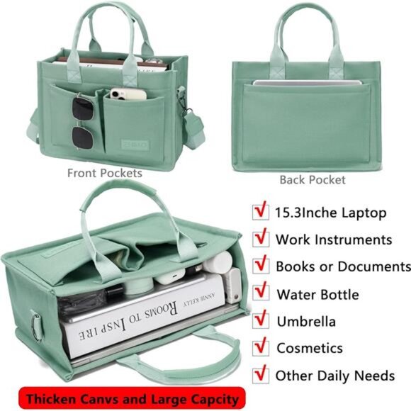 Tote Bag for Women With Compartments,Large Canvas Totes Women's Purse Crossbody - Picture 2 of 7